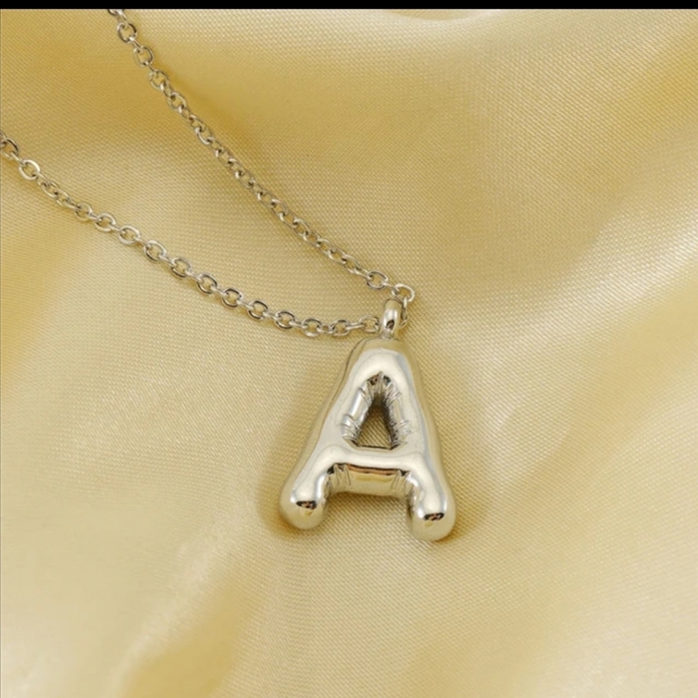 Initial Letter Necklace, Stainless steel chain for women, Puffy Letter Necklace